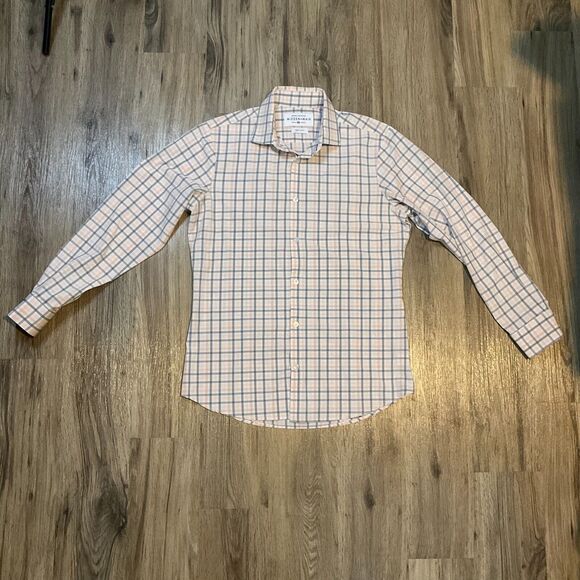 Mizzen+Main Mens Shirt Medium Gray Pink Leeward Trim Fit Check‎ Plaid Button Up - Picture 1 of 8